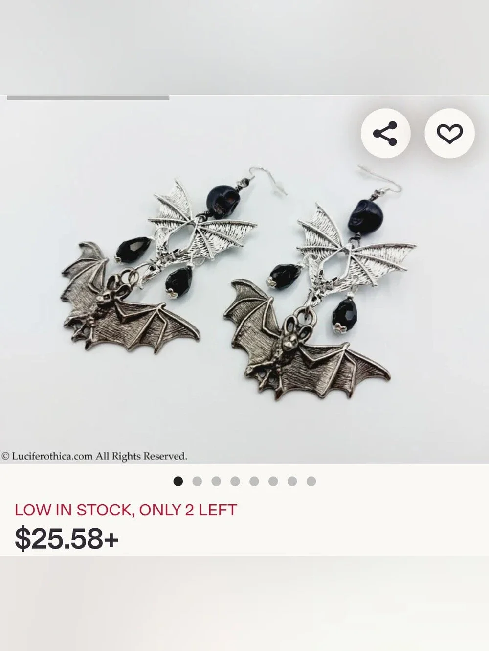NWT Large Handmade Silver Double Bat Dangly Inverted Cross Earrings